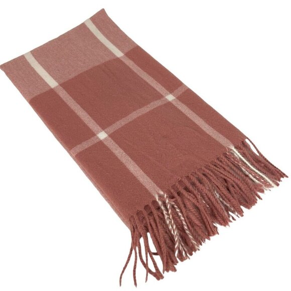 Cashmere Pink & White Plaid Pashmina Scarf With Fringe Soft Warm Winter Wrap - Picture 1 of 3